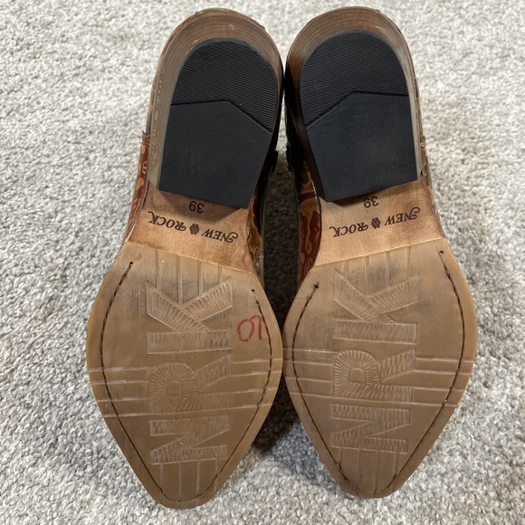 New Rock Leather Ankle Boots Womens 39 US 8 Floral Tooled Western M-GY501C-C3 - Picture 7 of 10